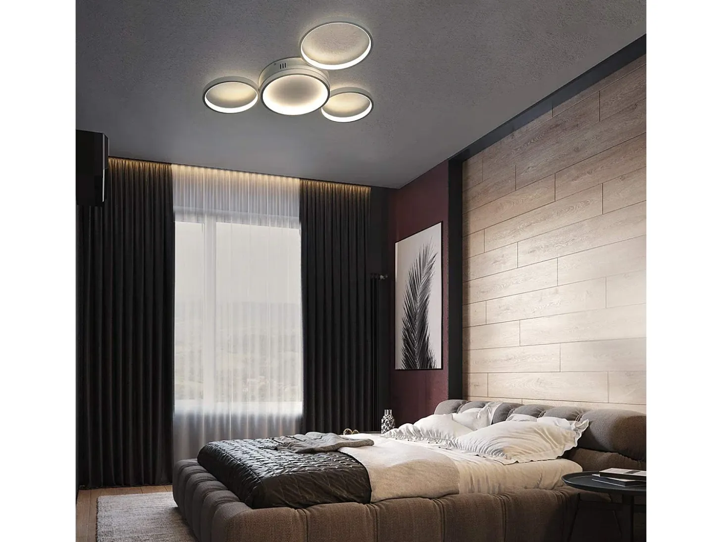 NETTLIFE Plafóndaro LED con control remoto regulable de intensidad, 52W moderno con 4 aros metálicos.