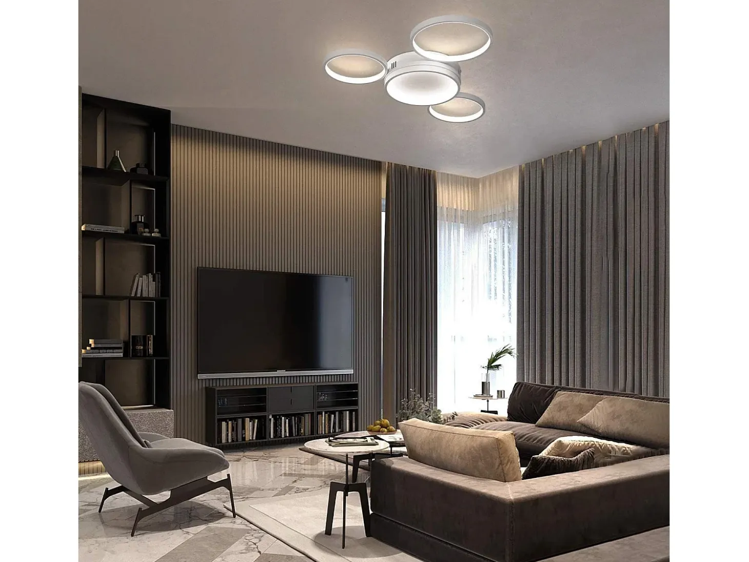 NETTLIFE Plafóndaro LED con control remoto regulable de intensidad, 52W moderno con 4 aros metálicos.
