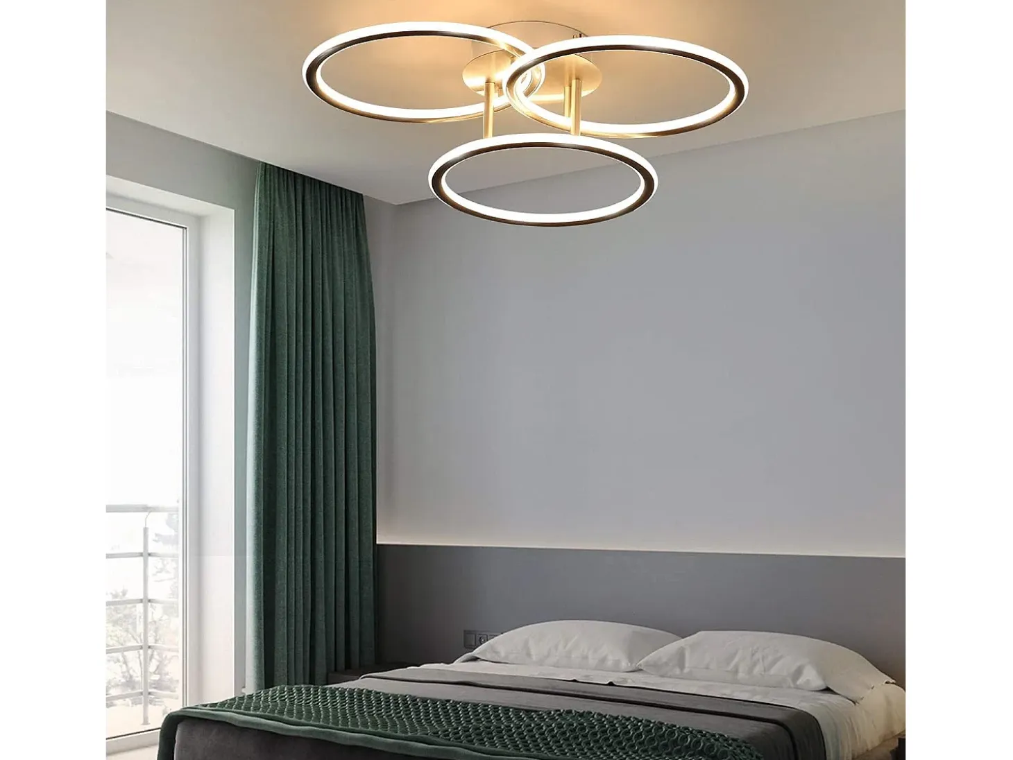 NETTLIFE Plafóndido LED Moderno, Diseño de Anillos, Luz Blanca Cálida 3000K, 41W, 3 Llames.