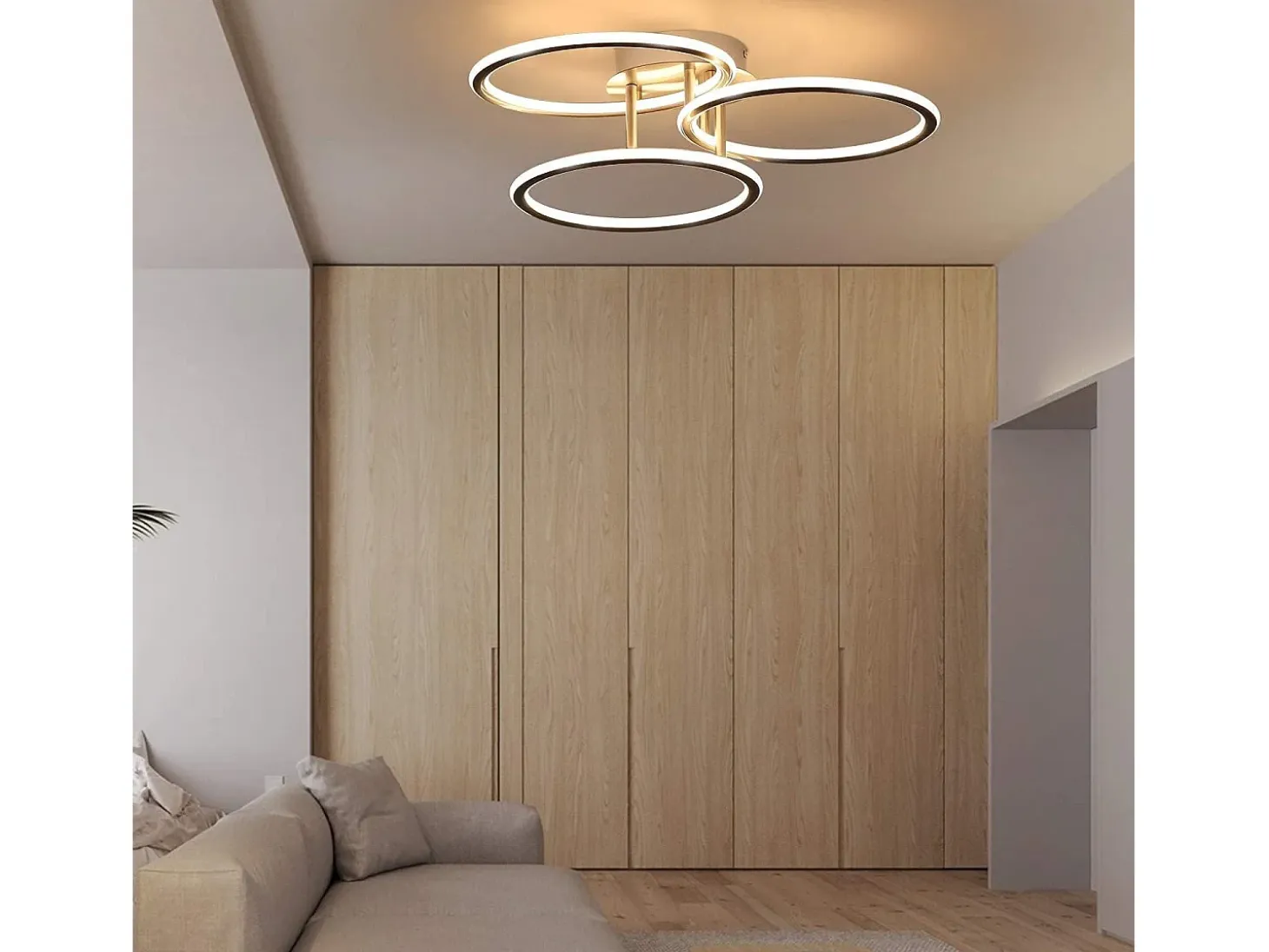 NETTLIFE Plafóndido LED Moderno, Diseño de Anillos, Luz Blanca Cálida 3000K, 41W, 3 Llames.
