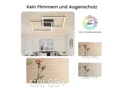 NETTLIFE Plafóndoro LED para salón - lámpara para salón y cocina, regulable de intensidad, 52W, negro.