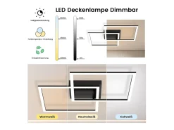 NETTLIFE Plafóndoro LED para salón - lámpara para salón y cocina, regulable de intensidad, 52W, negro.