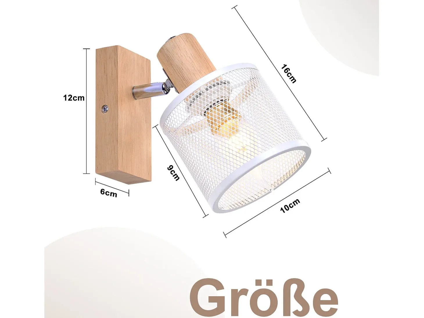 NETTLIFE Plafóner 1 Foco blanco de aspecto de madera - plafóner E14 orientable 350° con un máximo de 4 bombillas de 40w, moderno para sala, dormitorio, cocina.