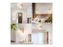 NETTLIFE Plafóner 1 Foco blanco de aspecto de madera - plafóner E14 orientable 350° con un máximo de 4 bombillas de 40w, moderno para sala, dormitorio, cocina.