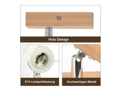NETTLIFE Plafóner 1 Foco blanco de aspecto de madera - plafóner E14 orientable 350° con un máximo de 4 bombillas de 40w, moderno para sala, dormitorio, cocina.