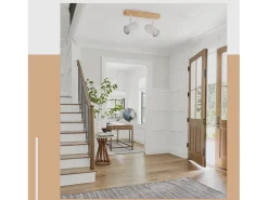 NETTLIFE Plafónero de techo, 1 bombilla, lámpara de pasillo de madera, pasillo blanco, moderno plafónero de metal, GU10, 350° para.