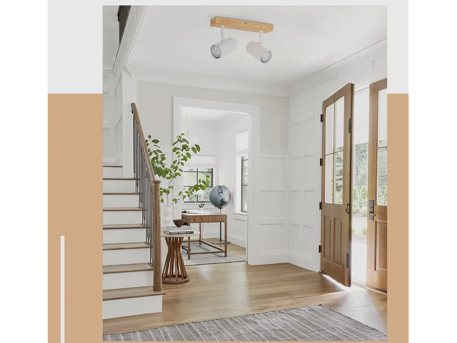 NETTLIFE Plafónero de techo, 1 bombilla, lámpara de pasillo de madera, pasillo blanco, moderno plafónero de metal, GU10, 350° para.