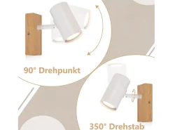 NETTLIFE Plafónero de techo, 1 bombilla, lámpara de pasillo de madera, pasillo blanco, moderno plafónero de metal, GU10, 350° para.
