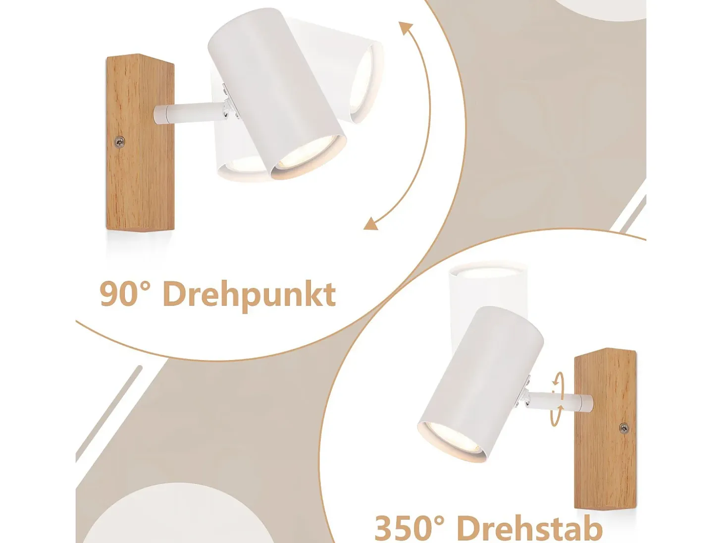 NETTLIFE Plafónero de techo, 1 bombilla, lámpara de pasillo de madera, pasillo blanco, moderno plafónero de metal, GU10, 350° para.