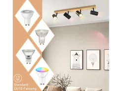 NETTLIFE Plafocénter de techo con 4 llamas, lámpara de techo de madera negra, GU10 orientable 350°, de estilo vintage.