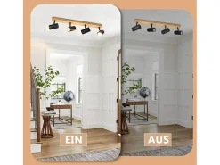 NETTLIFE Plafocénter de techo con 4 llamas, lámpara de techo de madera negra, GU10 orientable 350°, de estilo vintage.
