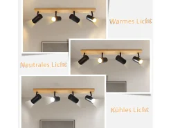 NETTLIFE Plafocénter de techo con 4 llamas, lámpara de techo de madera negra, GU10 orientable 350°, de estilo vintage.