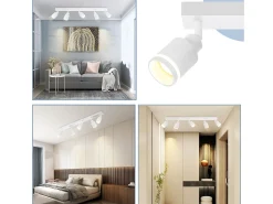NETTLIFE Plafonario blanco moderno: 5 focos orientables de techo en metal, plafonario GU10, para dormitorio, comedor, sin bombilla.