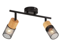 NETTLIFE Plafonario con 2 Bombillas focales de techo, spots vintage de madera, giratorios 350°, E14, retro.