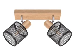 NETTLIFE Plafonario de 2 focos, aspecto negro, de madera - plafonario orientable E14 hasta 350°，máximo 4 bombillas de 25w, moderno para sala, dormitorio, cocina.