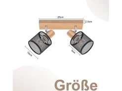 NETTLIFE Plafonario de 2 focos, aspecto negro, de madera - plafonario orientable E14 hasta 350°，máximo 4 bombillas de 25w, moderno para sala, dormitorio, cocina.