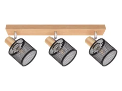 NETTLIFE Plafonario de 3 focos, aspecto negro, de madera - plafonario E14 giratorio 350°，máximo 4 bombillas de 25 w, moderno para salón, dormitorio y cocina.