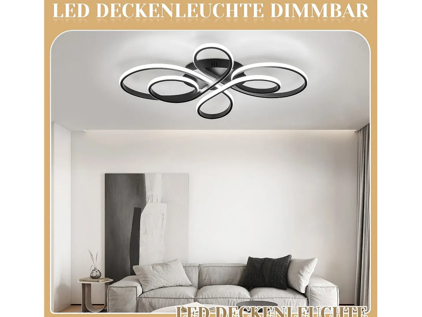 NETTLIFE Plafonario LED Ajustable de Gran Tamaño, 100 cm, para Salón, 90 W, Moderno, Negro con Control Remoto