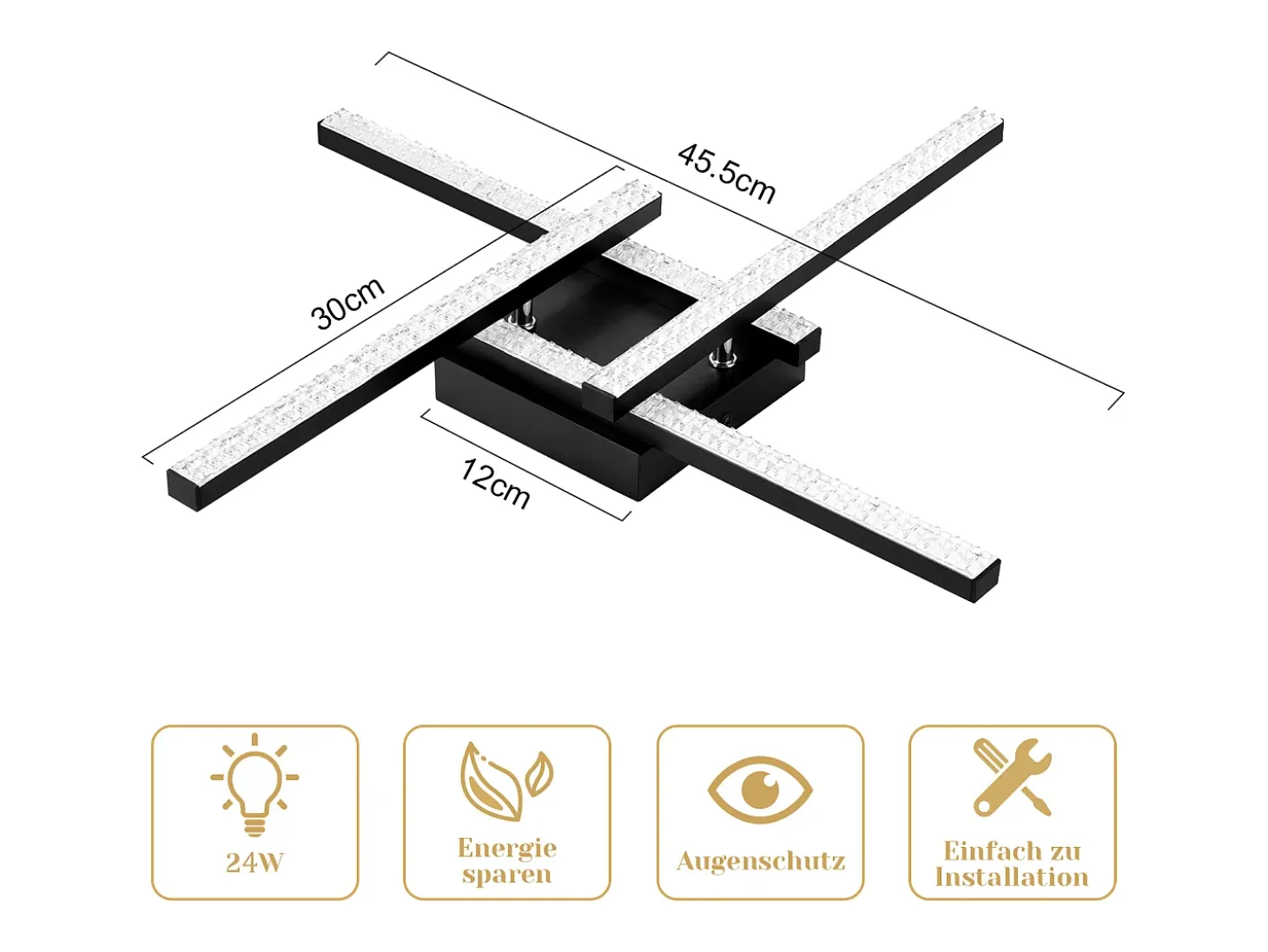 NETTLIFE Plafonario LED de Diseño Moderno, 24W, Negro, 3000K, Luz Blanca Cálida