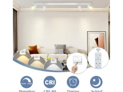 NETTLIFE Plafonario LED de 4 bombillas regulables, 38 W, blanco, con control remoto, 3000K - 6500K, orientable 350°
