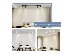 NETTLIFE Plafonario LED de 4 bombillas regulables, 38 W, blanco, con control remoto, 3000K - 6500K, orientable 350°