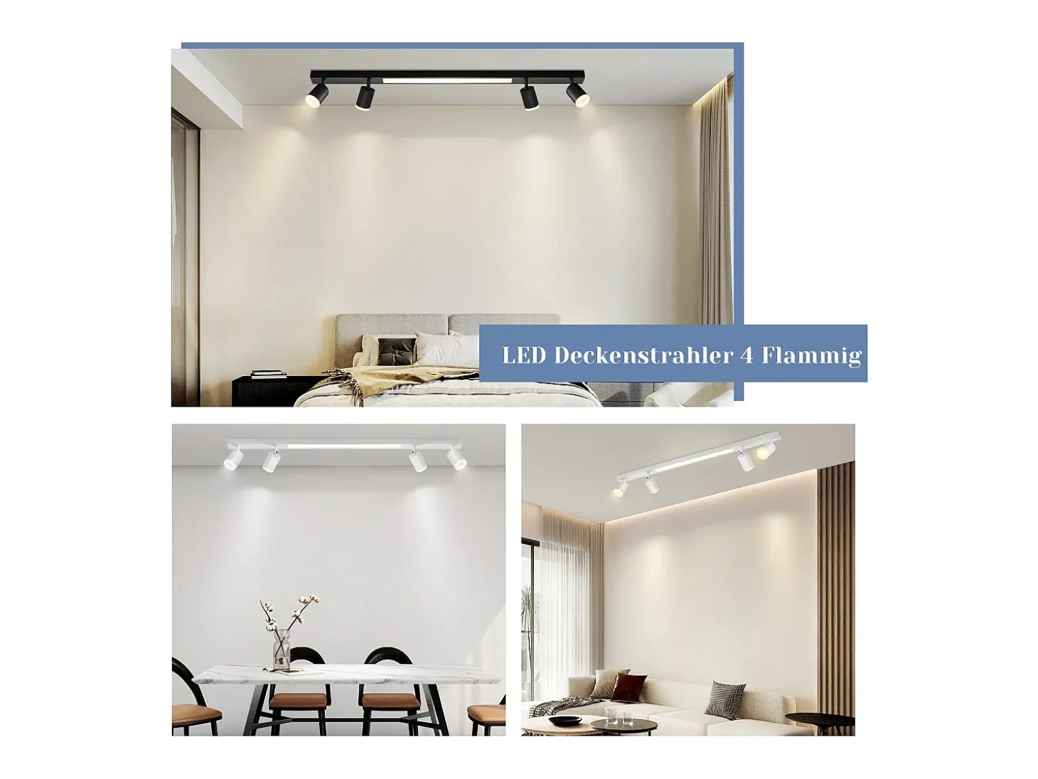 NETTLIFE Plafonario LED de 4 bombillas regulables, 38 W, blanco, con control remoto, 3000K - 6500K, orientable 350°