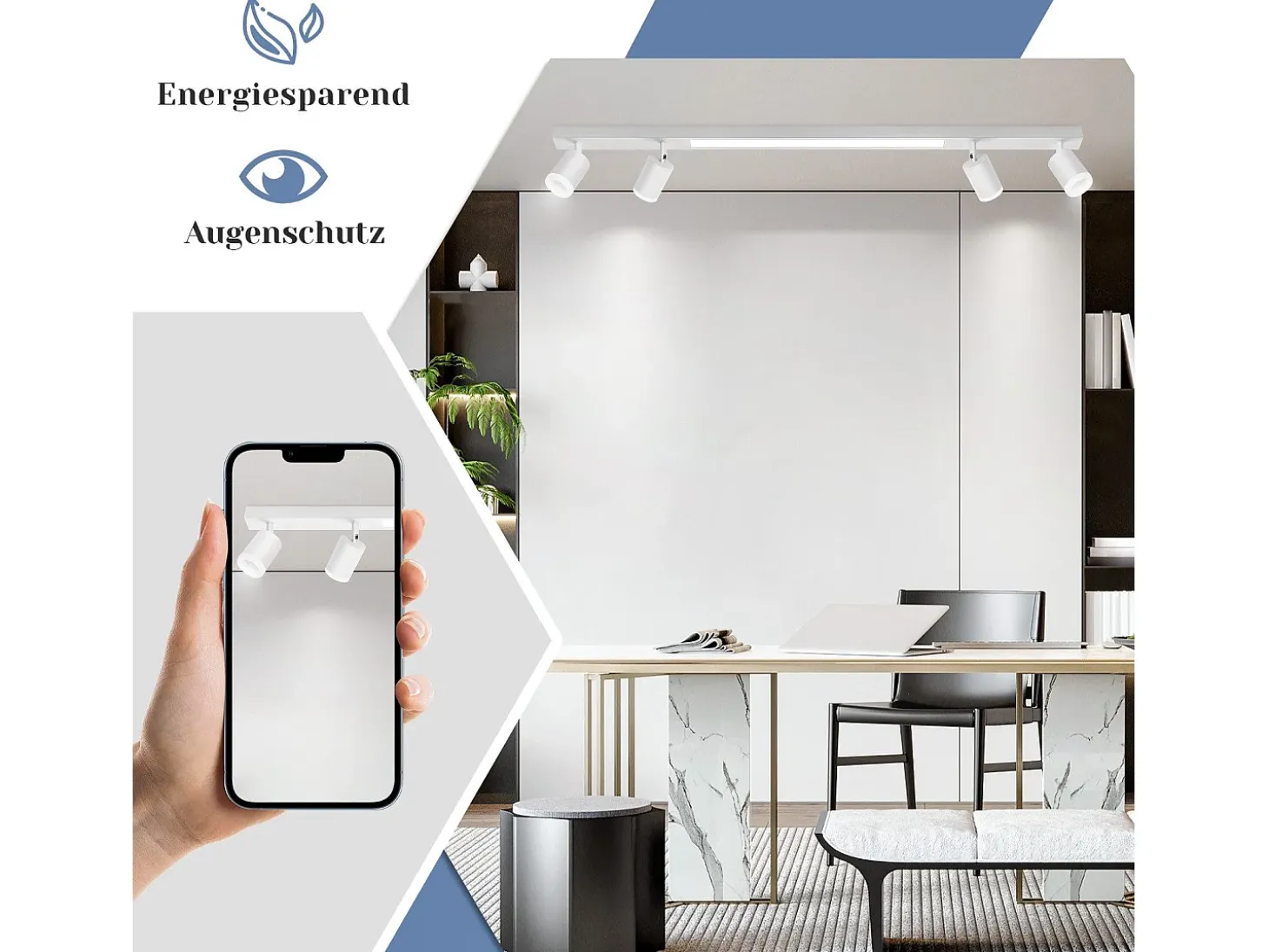 NETTLIFE Plafonario LED de 4 bombillas regulables, 38 W, blanco, con control remoto, 3000K - 6500K, orientable 350°