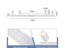 NETTLIFE Plafonario LED de 4 bombillas regulables, 38 W, blanco, con control remoto, 3000K - 6500K, orientable 350°