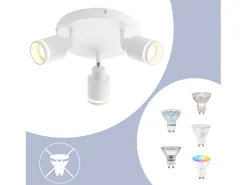 NETTLIFE Plafonero blanco moderno: 3 focos orientables del techo de metal, plafonero GU10, para habitación, comedor, sin bombilla.