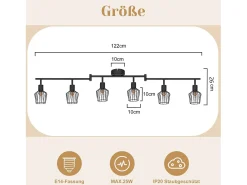 NETTLIFE Plafonero E14 de 6 llamas, foco de techo negro, foco industrial LED giratorio de 350° y regulable en intensidad.