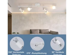 NETTLIFE Plafonero LED de 4 bombillas GU10, plafonero moderno con luz de punto para interiores, blanco.