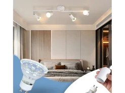 NETTLIFE Plafonero LED de 4 bombillas GU10, plafonero moderno con luz de punto para interiores, blanco.
