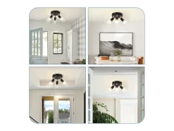 NETTLIFE Plafonero LED GU10 - 3 Focos de Techo Redondeados Modernos, Focos de Techo de 350° para Cocinas, Pasillos, Habitaciones y Salones - Sin Bombilla, Negro.