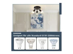 NETTLIFE Plafonero LED GU10 - 3 Focos de Techo Redondeados Modernos, Focos de Techo de 350° para Cocinas, Pasillos, Habitaciones y Salones - Sin Bombilla, Negro.
