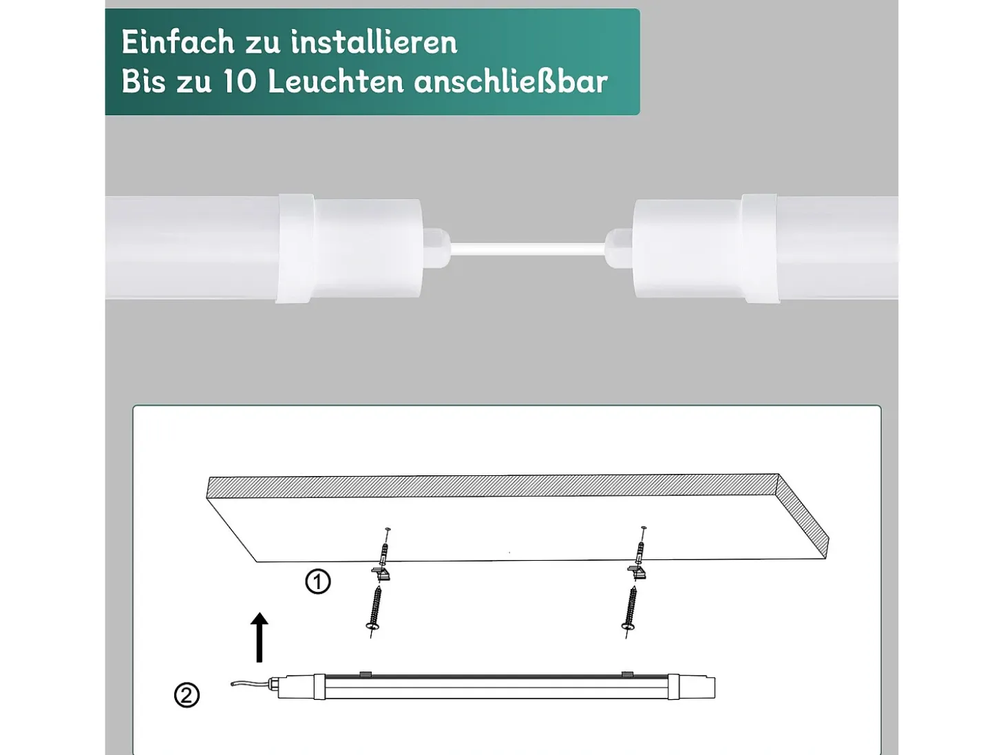 NETTLIFE. Plafonero LED para ambiente húmedo, luz de 120 cm, plafonero de 36 W, IP65. Tubo fluorescente de luz para bañera de 5000 K.