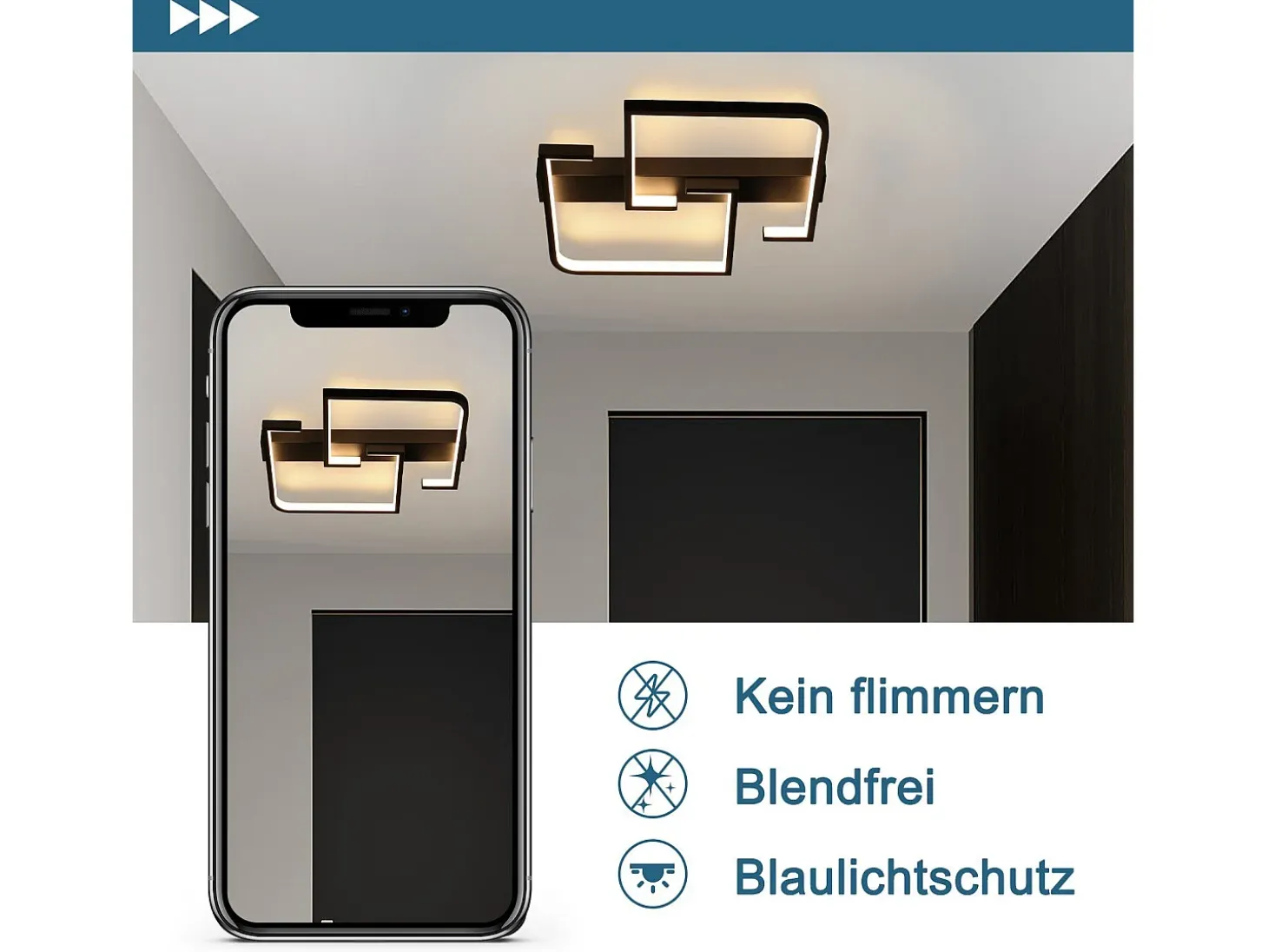 NETTLIFE Plafonero LED Plafonero Negro de 19W, 30 cm, Blanco Cálido Moderno 3000K, Diseño Geométrico