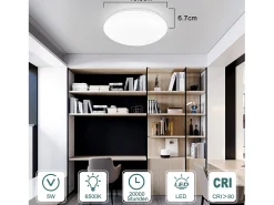 NETTLIFE. Segundo LED - Luz de techo para cocina - Dormitorio, diámetro de 16,5 cm, 6500 K, blanco frío, 5 W.