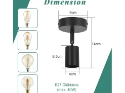 NETTLIFE Spot E27 lámpara de pared vintage negra lámpara de cocina giratoria de 350° para salón, dormitorio máx.40 W