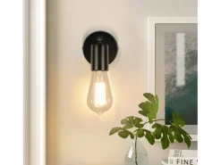 NETTLIFE Spot E27 lámpara de pared vintage negra lámpara de cocina giratoria de 350° para salón, dormitorio máx.40 W