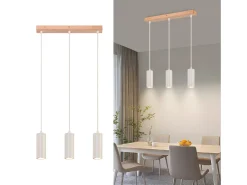 NETTLIFE Suspensión 3 ampollas, lámpara de comedor de madera - lámpara colgante vintage GU10.
