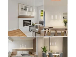 NETTLIFE Suspensión 3 ampollas, lámpara de comedor de madera - lámpara colgante vintage GU10.