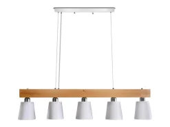 NETTLIFE Suspensión 5 bombillas E27 blanca moderna Lámpara de comedor de metal y madera Diam.102cm para cocina salón pasillo hotel