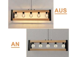 NETTLIFE Suspensión de lámpara para comedor vintage de madera negra E27, 5 llamas, mesa para comer industrial.