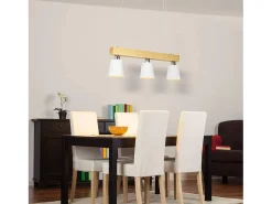 NETTLIFE. Suspensión de madera, 3 llamas, blanco caliente vintage, regulable en altura, bombilla E27, máxima 25 W.