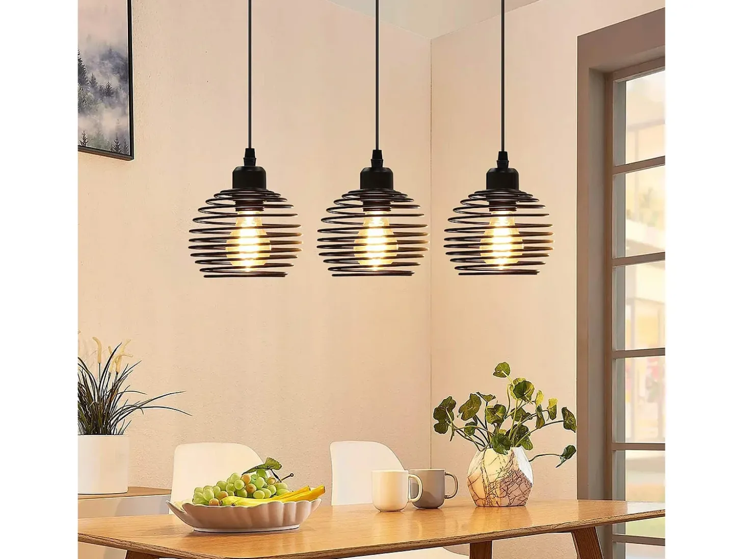 NETTLIFE Suspensión de mesa Vintage negro. Lámpara de mesa E27. Lámpara para comedor. Retró cocina industrial.