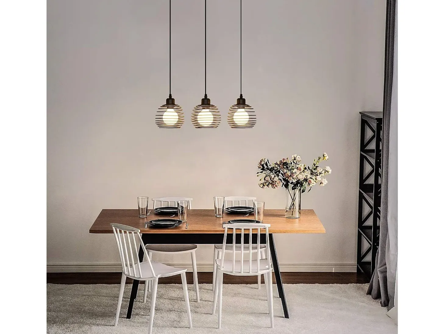 NETTLIFE Suspensión de mesa Vintage negro. Lámpara de mesa E27. Lámpara para comedor. Retró cocina industrial.