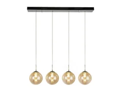 NETTLIFE Suspensión de vidrio ámbar Diam.70cm G9 lámpara de mesa de comedor ajustable en altura con 4 lámparas ámbar lámpara de sala de cocina