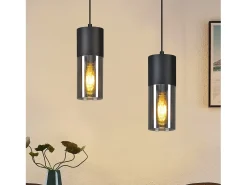 NETTLIFE Suspensión lámpara de suspensión negra E27 para cocina, vidrio negro, metal, 1 bombilla industrial moderna