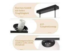 NETTLIFE, Suspensión negra E27, lámpara de techo de vidrio, lámpara de 5 llamas para comedor moderna de 150 cm.