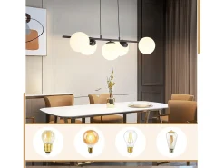 NETTLIFE, Suspensión negra E27, lámpara de techo de vidrio, lámpara de 5 llamas para comedor moderna de 150 cm.